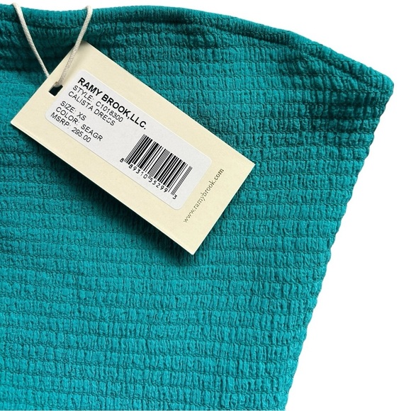 Ramy Brook Calista Strapless Georgette Cover-Up Maxi Dress Teal Smocked Sheer XS - Picture 6 of 12